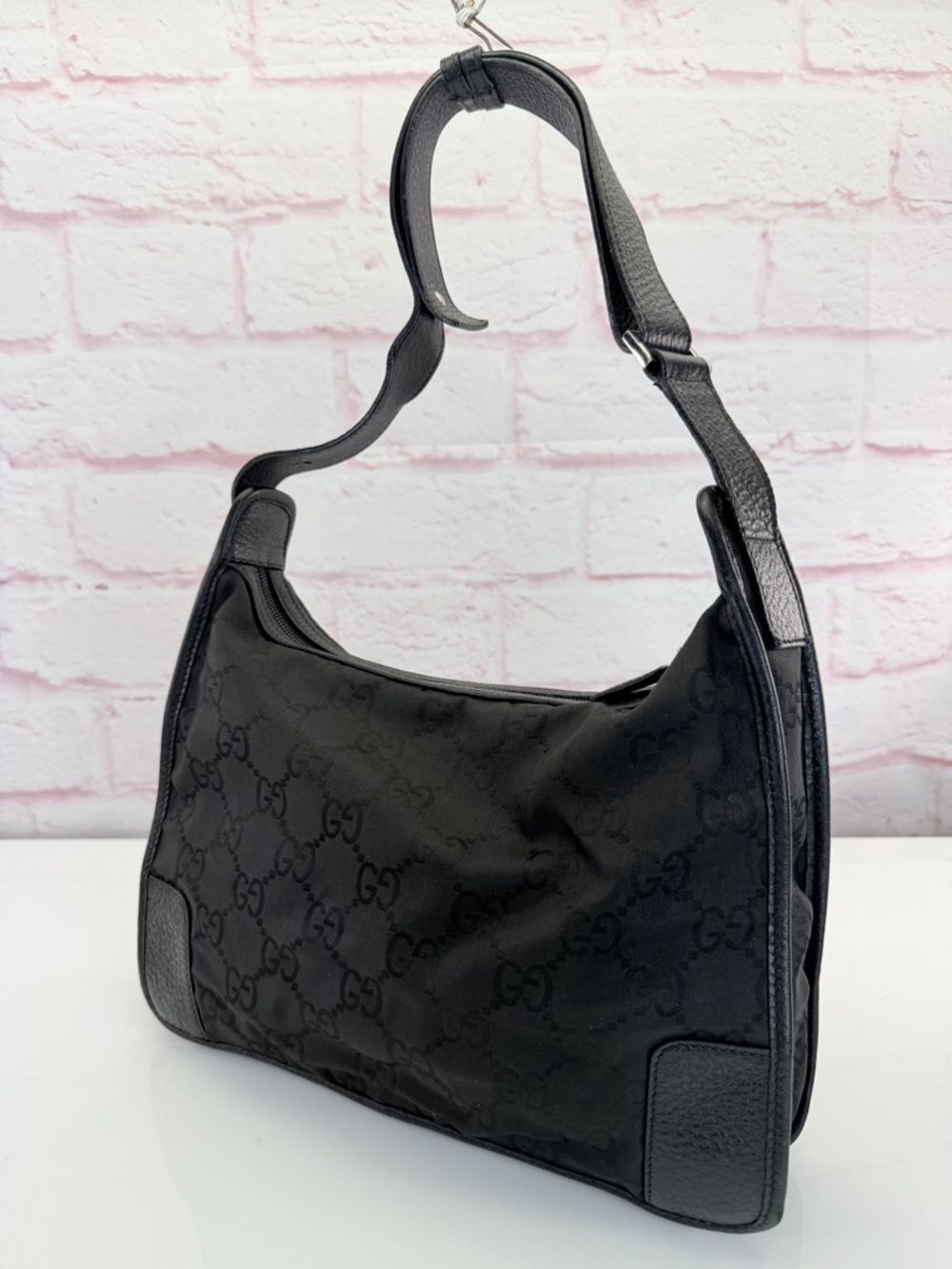 Gucci Black GG Monogram Shoulder Bag Black